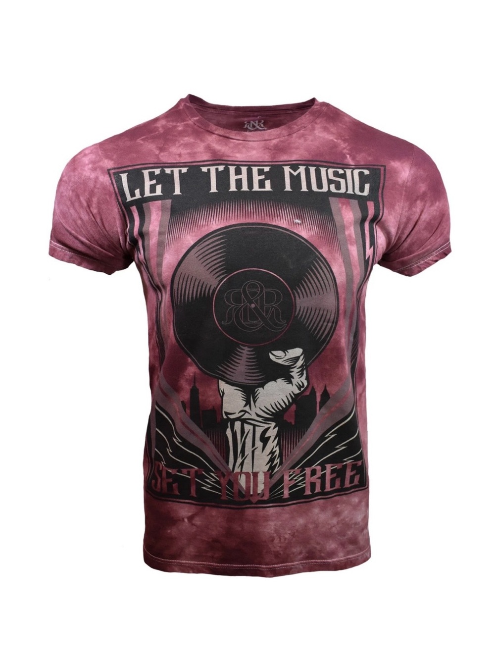 NWT rock & republic Tie-Dye Graphic Tee - Let The Music Print (Burgundy)